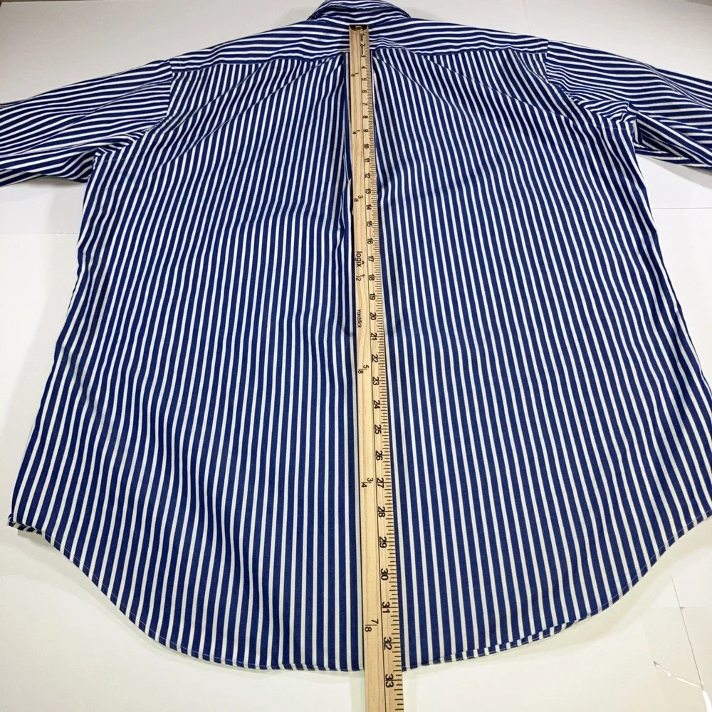 Vintage Polo Ralph Lauren Shirt Mens M Blue White Striped Made Hong Kong Cotton